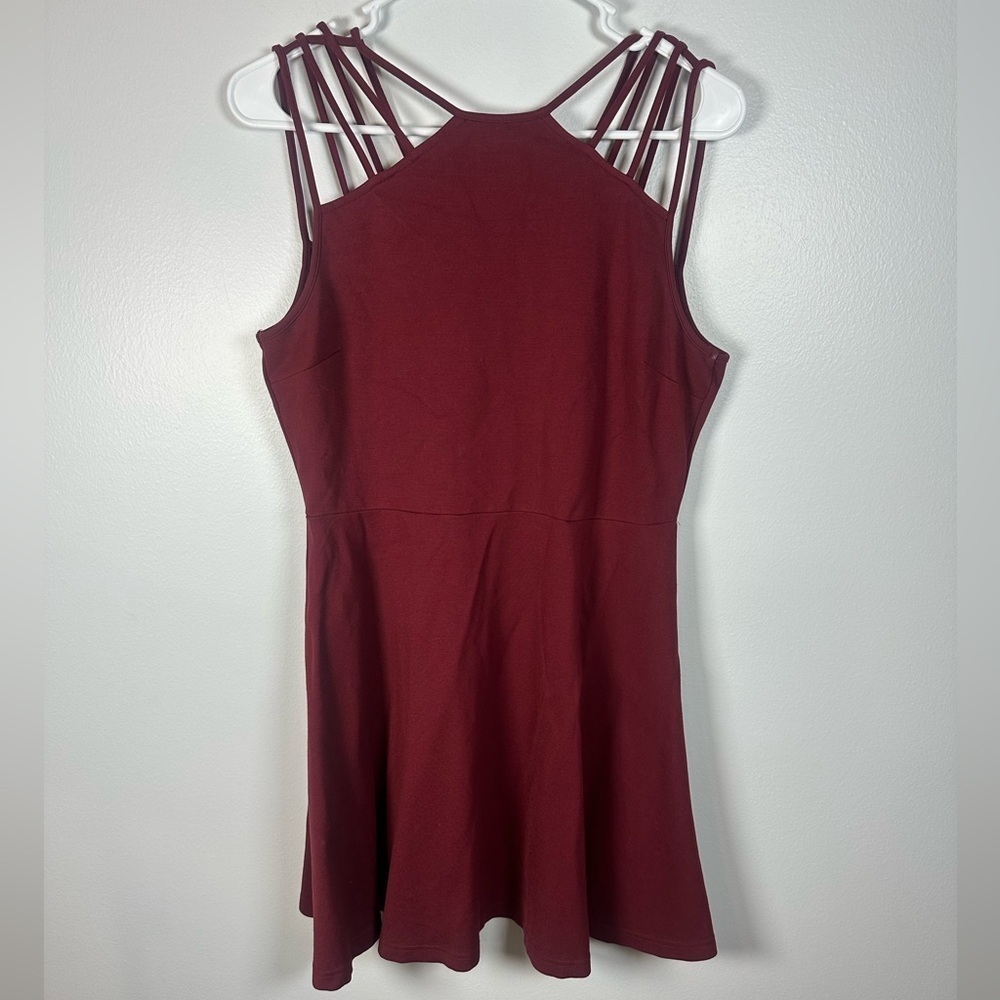 Y2K Black Swan Burgundy Strappy Mini Dress Fit and Flare Skater size Large
